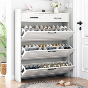 Wholesale European Modern Design Luxury Three Layer Shoe Cabinet Living Room Entrance White Flip Top Shoe Cabinet Storage-JMJ-S018