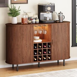 Mid-Century Brown Multi-Storage Buffet | Wine & Coffee Station Essential for Retailers-WC-K05