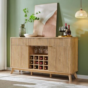 Wholesale Customizable Blue Wooden Wine Bar Cabinet with Drawers & Wine Rack for B2B Retailers-WC-K02