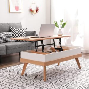 Scandinavian Style Lift-Top Multifunctional Coffee Table | 2-in-1 Storage & Office Furniture for Modern Living Room-JMJ-CT005