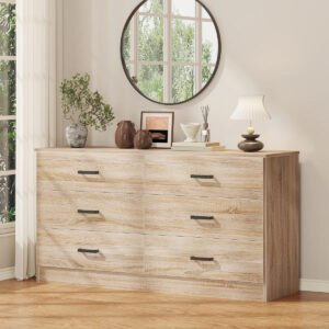 Light Wood Modern 6-Drawer Dresser | Minimalist Bedroom Storage Furniture for Organized Interiors-JMJ-C001