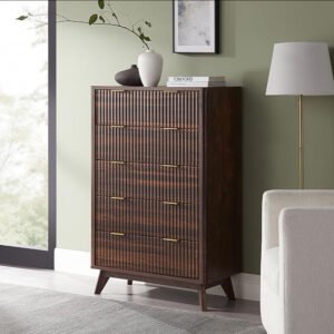 Dark Wood Mid-Century Modern 5-Drawer Chest | Stylish Bedroom Storage Dresser for Contemporary Interiors-JMJ-C009
