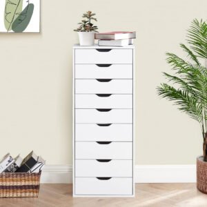White Slim 10-Drawer Chest | Minimalist Vertical Storage Cabinet for Small Spaces-JMJ-C011