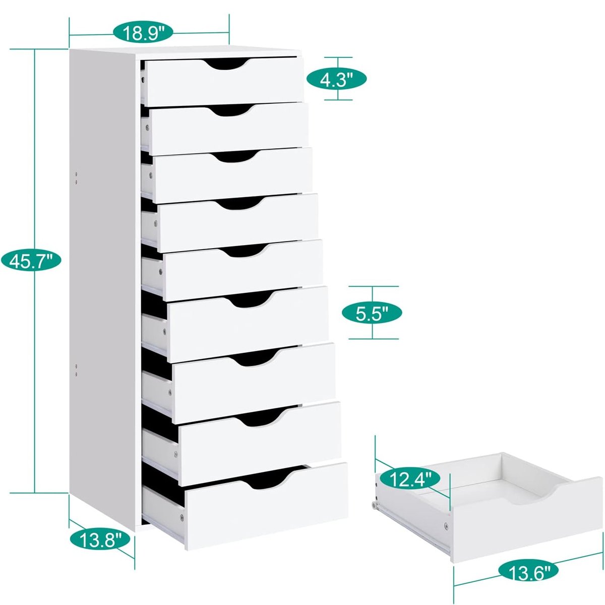 White Slim 10-Drawer Chest | Minimalist Vertical Storage Cabinet for Small Spaces-JMJ-C011 - Image 3