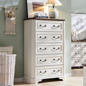 White Classic 5-Drawer Chest | Traditional Bedroom Storage Dresser for Country Interiors-JMJ-C008