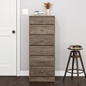 Gray Wood Slim 6-Drawer Chest | Minimalist Vertical Storage Cabinet for Small Spaces-JMJ-C012