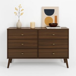 Walnut Mid-Century Modern 6-Drawer Dresser | Minimalist Bedroom Storage Chest for Organized Interiors-JMJ-C003