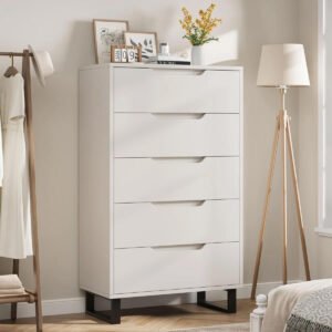 White Modern 5-Drawer Chest | Minimalist Bedroom Storage Dresser for Contemporary Interiors-JMJ-C013
