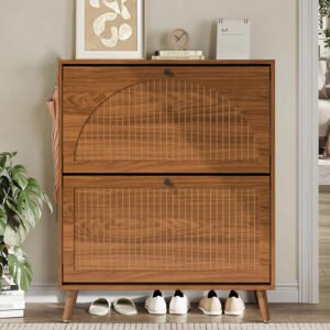 Wholesale Wooden Rattan-Door Shoe Cabinet | Bulk Supply for Furniture Retailers-JMJ-S006