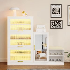 Wholesale Modern Luxury LED Glass-Door Shoe Cabinet Set | New Design for Living Room & Entryway Bulk Supply-JMJ-S012