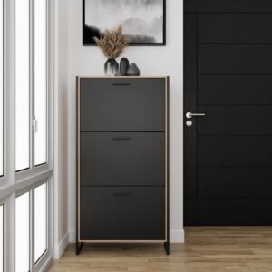 OEM/ODM Customizable Modern Black Multi-Layer Shoe Cabinet | Bulk Supply for Furniture Retailers-JMJ-S014