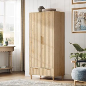 Custom Wholesale Wooden-Look Single-Door Wardrobe | Nordic Minimalist Bedroom Storage Closet with Drawer-JMJ-W004
