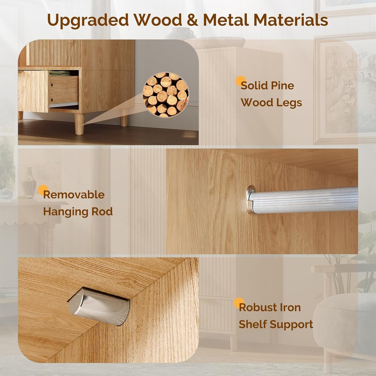 Custom Wholesale Wooden-Look Single-Door Wardrobe | Nordic Minimalist Bedroom Storage Closet with Drawer-JMJ-W004 - Image 6