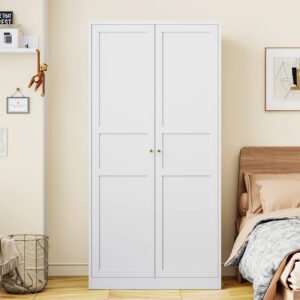 Custom Wholesale White 2-Door Wardrobe | Modern Minimalist Bedroom Closet-JMJ-W012