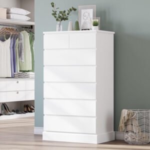 White 6-Drawer Tall Dresser | Modern Minimalist Chest of Drawers for Bedroom Storage-JMJ-DR012