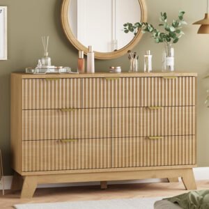 Light Wood 7-Drawer Dresser with Fluted Front | Chest of Drawers Drawer Cabinet for Bedroom & Living Room-JMJ-DR005