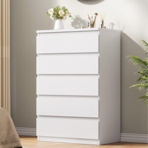 Multi-Scene Modern Minimalist 5-Drawer White Wooden Dresser for Retailers’ Bedroom Storage Sourcing-JMJ-DR009