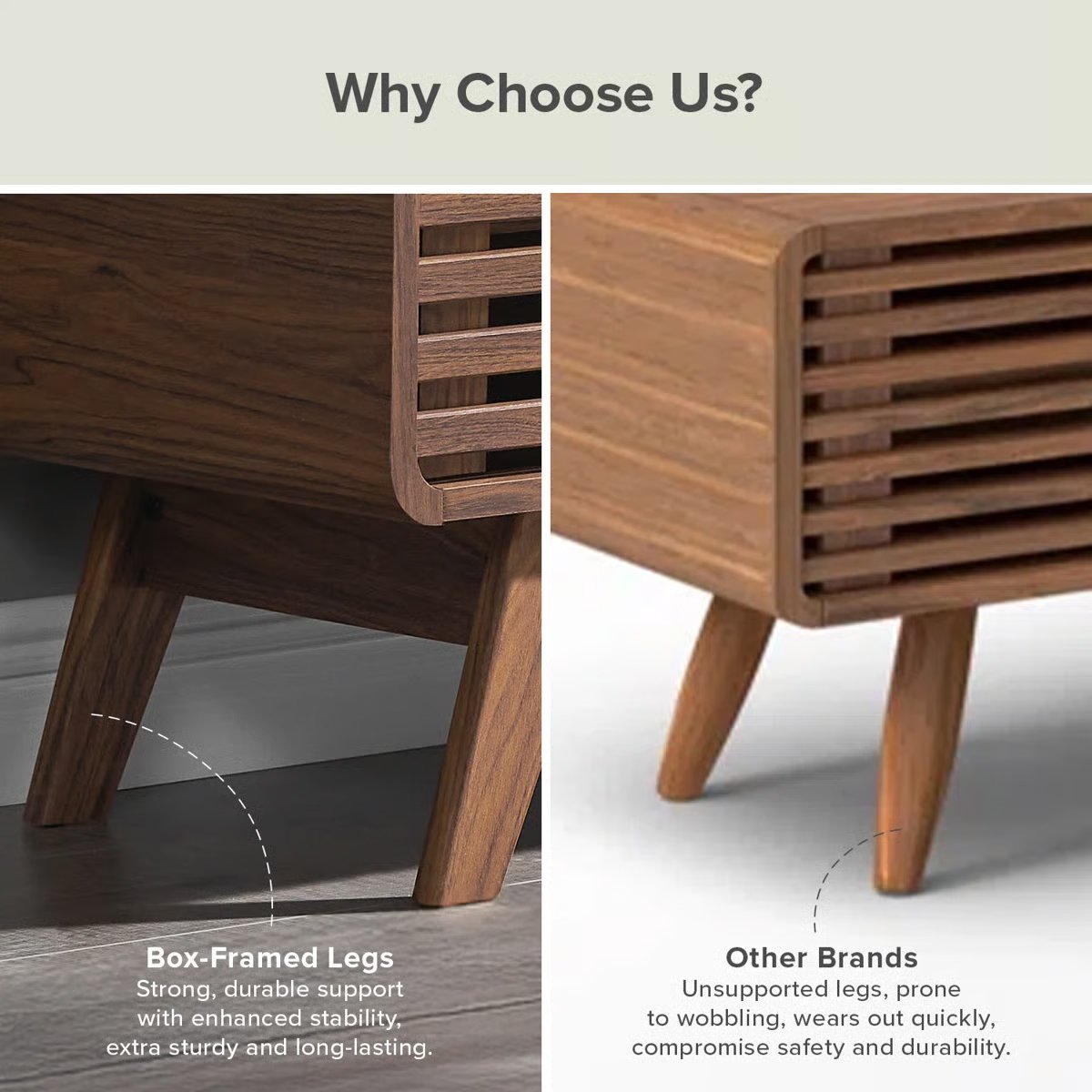 Mid-Century Wooden Media Console | Slatted-Door Walnut TV Stand for Living Room-JMJ-T004 - Image 3