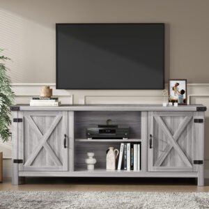 Farmhouse Gray Wooden Media Console | Barn Door TV Stand for Living Room-JMJ-T005