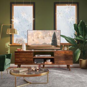 Mid-Century Dark Wood Media Console | Retro TV Stand for Living Room-JMJ-T012